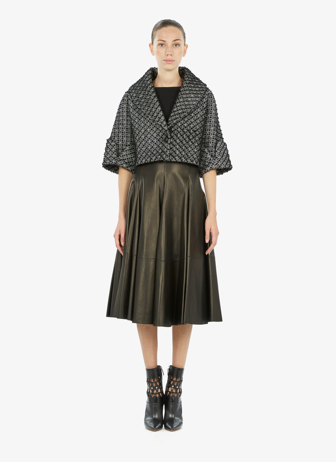Embroidered Shearling Bolero ALAÏA BLACK/WHITE EMBROIDERED SHEARLING BOLERO
